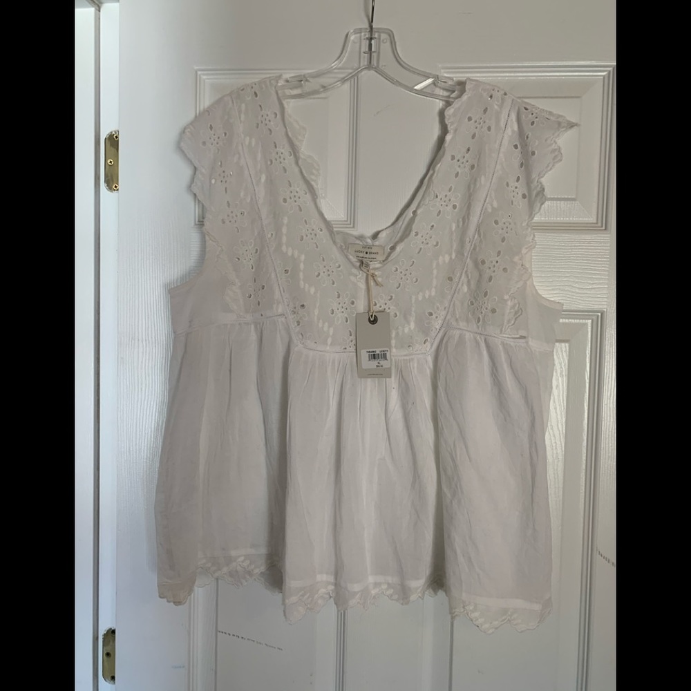 Lucky brand white eyelet babydoll top sz XL NWT